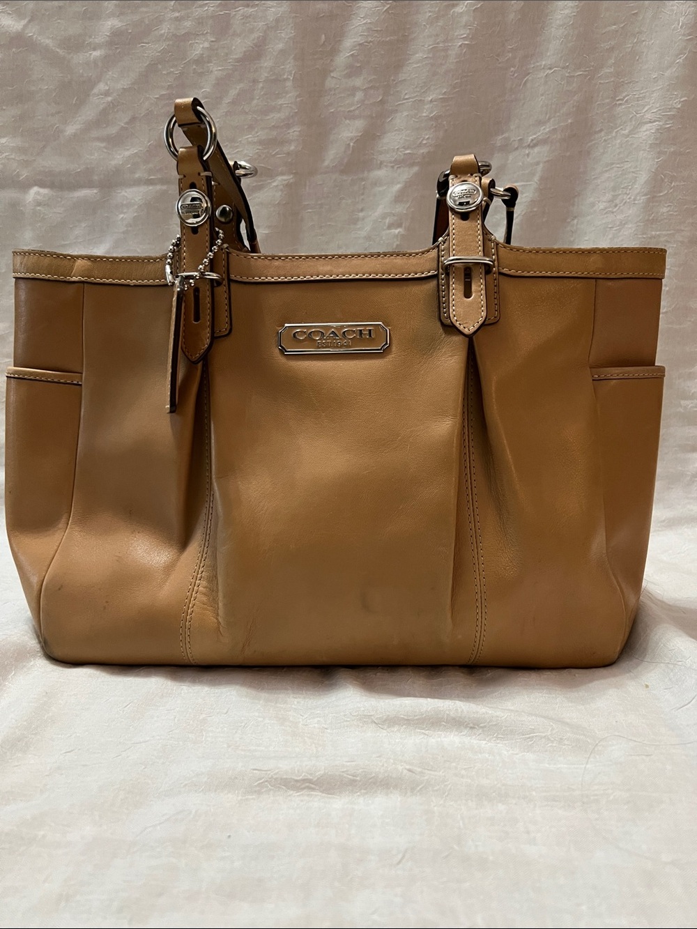COACH Caramel Tan Leather Tote with Silver Hardware